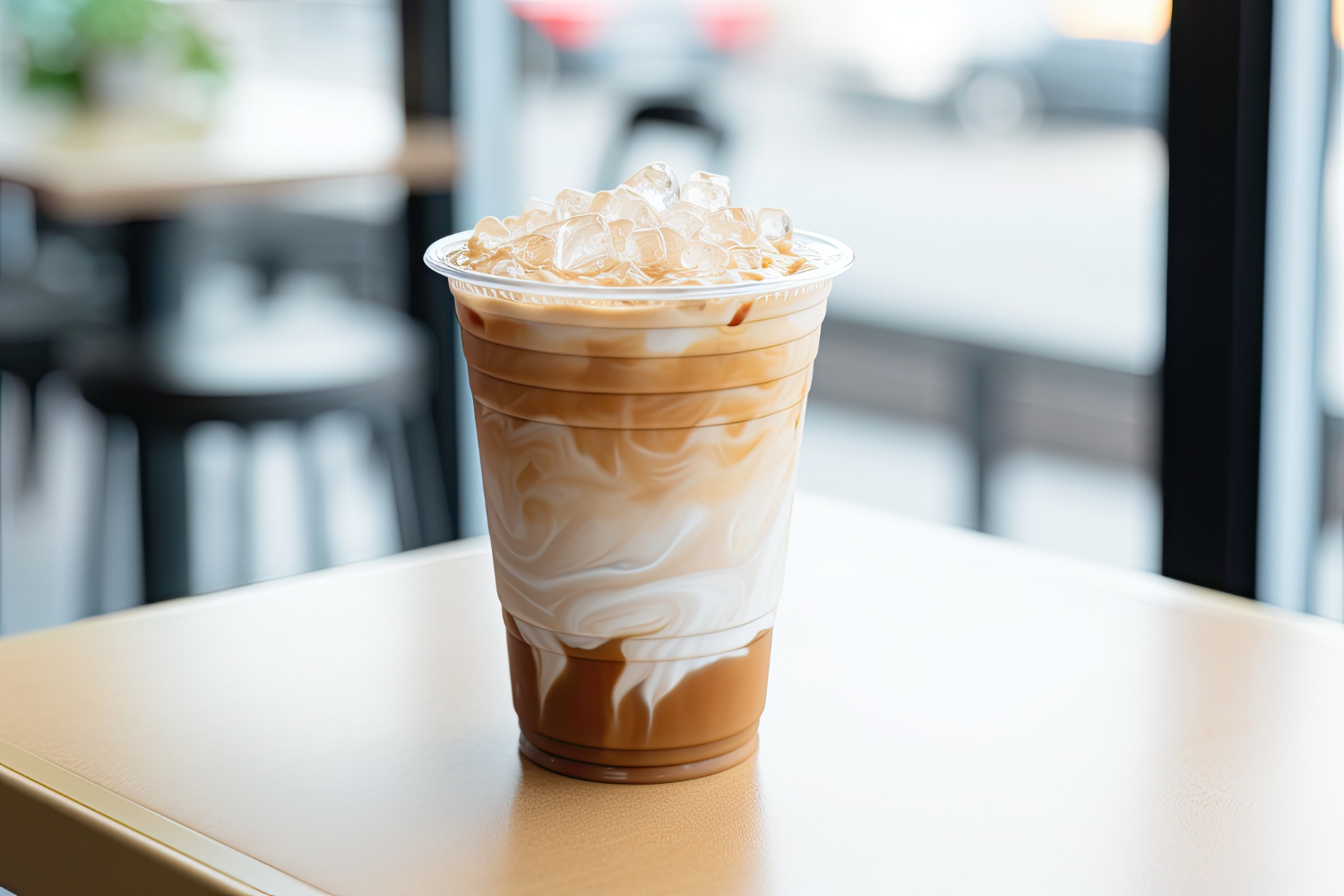 Es brown sugar milk creamy dengan es batu dalam cup plastik